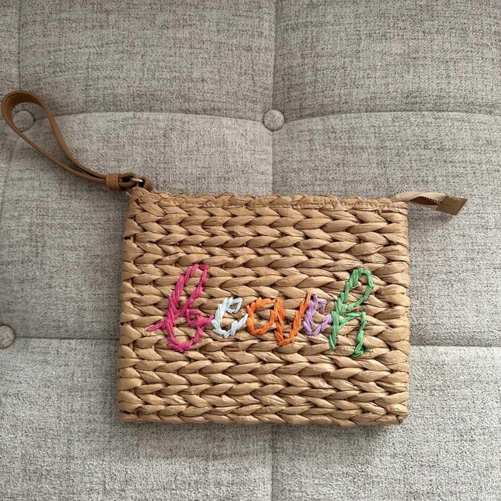 Woven Beach Wristlet with Multicolor Embroidery
